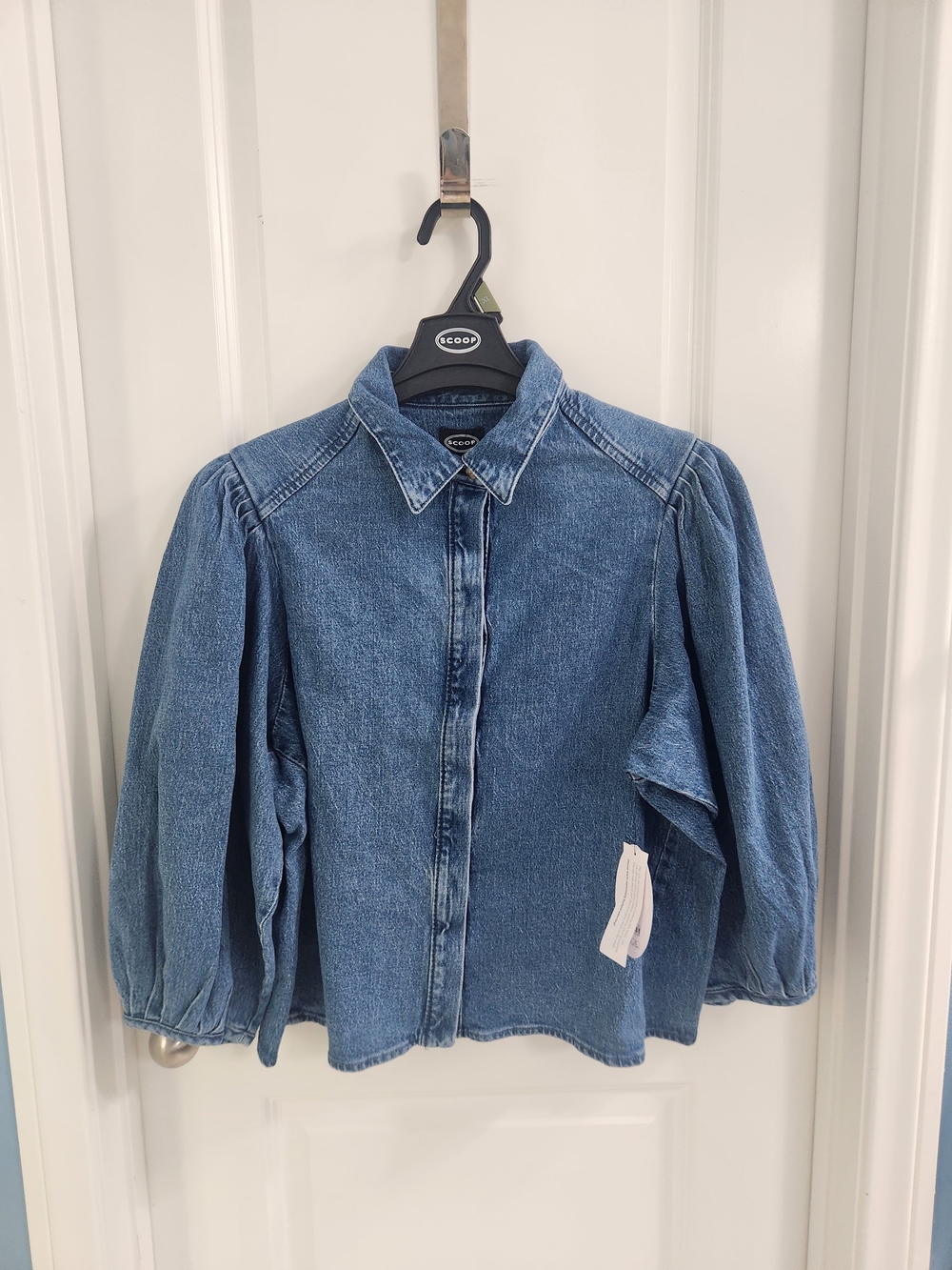 Scoop Women’s Denim Shirt with 3/4 Length Puff Sleeves, Size XL (16-18) - Picture 3 of 5